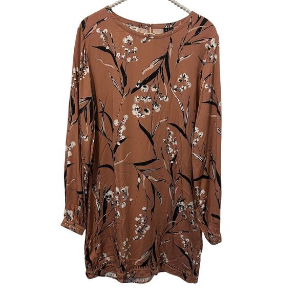 Knot Sisters Victoria Dress Womens Small Brown Floral Long Sleeve Boho Mini Nude - Picture 1 of 14